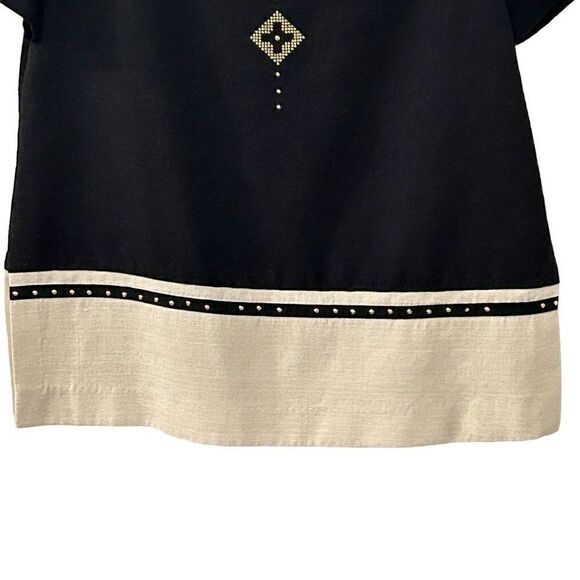 Virgo Women's Tunic Top Size 10, Black / Cream Gold Studs Rayon / Poly Blend #BH - Picture 7 of 11